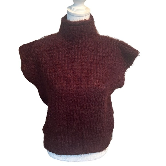 NWT BISHOP + YOUNG BIANCA SHOULDER PAD MOCK NECK FUZZY SWEATER - Picture 2 of 12